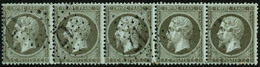 Oblit. N°19 1c Olive, Bande De 5 étoile 17 - TB - 1862 Napoléon III