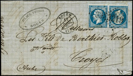 Lettre N°22b 20c Bleu, Paire Tête-bèche S/lettre Obl GC 3219 (Rouen) Pour Troyes Cachet D'arrivée Au Verso - TB - 1862 Napoléon III.