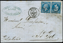 Lettre N°22b 20c Bleu, Paire Tête-bèche Sur Devant De Lettre Obl GC - TB - 1862 Napoléon III.