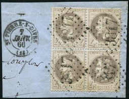 Oblit. N°27 4c Gris, Bloc De 4 Obl GC 3817 - TB - 1863-1870 Napoleone III Con Gli Allori