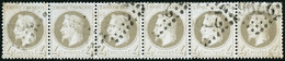 Oblit. N°27 4c Gris, Bande De 6 - TB - 1863-1870 Napoleon III With Laurels
