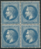 ** N°29B 20c Bleu, Bloc De 4 Pli De Gomme Vertical Sur Un Ex - B - 1863-1870 Napoleone III Con Gli Allori