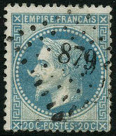 Oblit. N°29Bb 20c Bleu, Type II à La Corne - TB - 1863-1870 Napoleon III With Laurels