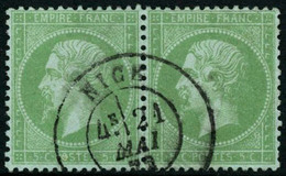 Oblit. N°35 5c Vert Pâle S/bleu, Paire - TB - 1863-1870 Napoleone III Con Gli Allori