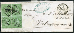 Lettre N°35 5c Vert Pâle S/bleu, Bloc De 4 S/lettre Obl 3056 - TB - 1863-1870 Napoleone III Con Gli Allori