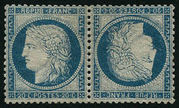 * N°37c 20c Bleu, Paire Tête-bêche Au Verso 3 Signatures Dont Calves - TB - 1870 Assedio Di Parigi