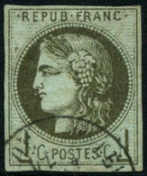 Oblit. N°39Aa 1c Olive R1 Impression Usée - TB - 1870 Emissione Di Bordeaux