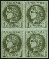 ** N°39Aa 1c Olive R1  2 état Impression Usée , Bloc De 4 - TB - 1870 Emissione Di Bordeaux