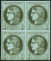 ** N°39B 1c Olive, R2 Bloc De 4 - TB - 1870 Emission De Bordeaux