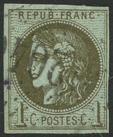 Oblit. N°39Cc 1c Olive Bronze , Petites Marges - B - 1870 Emissione Di Bordeaux