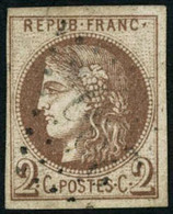 Oblit. N°40Aa 2c Chocolat, R1 Infime Pelurage Au Verso - B - 1870 Uitgave Van Bordeaux