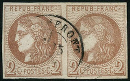 Oblit. N°40B 2c Brun-rouge, R2 Paire Signé Brun - TB - 1870 Emissione Di Bordeaux