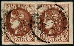 Oblit. N°40B 2c Brun-rouge Très Foncé, Paire, Pièce De Luxe - TB - 1870 Emissione Di Bordeaux