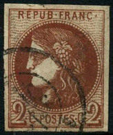 Oblit. N°40Bf 2c Rouge-brique Foncé, Infime Pelurage Signé Calves Et Roumet - B - 1870 Emissione Di Bordeaux
