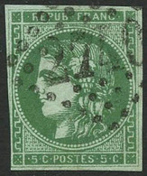 Oblit. N°42Bb 5c Vert-émeraude Foncé, Court à Gauche - B - 1870 Emissione Di Bordeaux