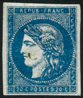 * N°44B 20c Bleu, Type I Signé Calves Et Roumet, Très RARE - TB - 1870 Emissione Di Bordeaux