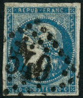 Oblit. N°44B 20c Bleu, Type I R2 Signé JF Brun - TB - 1870 Emissione Di Bordeaux