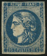 * N°46Ad 20c Bleu Outremer, Type III R1 (petite Marge En Haut) - B - 1870 Emissione Di Bordeaux