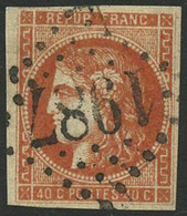 Oblit. N°48e 40c Rouge Sang Foncé, Infime Pelurage - B - 1870 Emissione Di Bordeaux