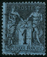 Oblit. N°84 1c Noir S/bleu De Prusse, Qualité Standard - B - 1876-1878 Sage (Tipo I)