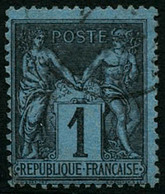 Oblit. N°84 1c Noir S/bleu De Prusse, Qualité Standard - B - 1876-1878 Sage (Tipo I)