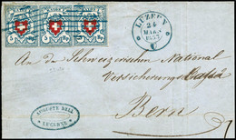 Lettre N°20 X 3 Bande De 3 Du 5r Bleu Et Rouge Sur Devant De Lettre De Lucerne Pour Berne Du 24/03/1853 - TB - Altri & Non Classificati