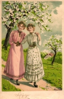 Frauen, Spaziergang, Blühende Bäume, Wiese, Sign. Mailick, 1905 - Mailick, Alfred