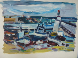 Gouache Originale Signée P.Guilbert  - Le Port - 40 X 33 Cm - Tempere