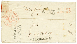 35 1817 Quadruple DEBOURSES Au Verso D'une Lettre De PARIS. DEB. CHALON S.S + DEB 49 CHALONS SUR MARBE + DEB 49 REIMS +  - 1801-1848: Précurseurs XIX