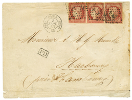 90 1853 Bande De 3 Du 1F CARMIN (n°6) Avec Défauts Obl. DS2 + PARIS(DS2) Sur Enveloppe Pour L' ALLEMAGNE. Affrt Rare à 3 - 1849-1850 Ceres