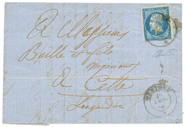 97 1860 FRANCE 20c(n°14) TB Margé Obl. Cachet Sarde MENTONE Sur Lettre Avec Texte Pour La FRANCE. Trés Rare. TTB. - 1853-1860 Napoleone III