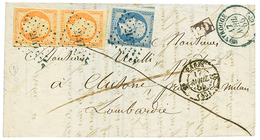 103 "PETIT CHIFFRE 2147 En BLEU" : 1855 20c(n°14) + Paire 40c(n°16) Pd Obl. PC 2147 En Bleu + T.15 MONTROUGE Bleu Sur Le - 1853-1860 Napoleon III