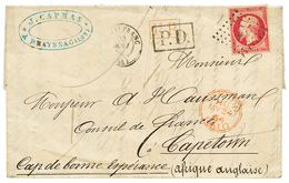 105 1864 80c(n°24) Obl. PC Du GC 740 + T.15 CASTELFRANC Sur Lettre Pour CAPETOWN. Destination Rare Pour Le CAP DE BONNE  - 1863-1870 Napoleon III Gelauwerd