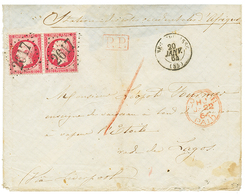 106 "Double Port Pour LAGOS" : 1864 Paire 80c(n°24) Pd Obl. GC 2617 Sur Env(pd) Pour LAGOS. Destination Trés Rare. TB. - 1863-1870 Napoleon III Gelauwerd