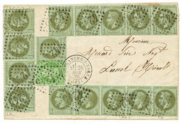 107 1870 1c Lauré(n°25) 2 Bandes De 5 + Une Bande De 4 + 1 Ex. + 5c(n°20) Obl. GC 4245 + VILLEFRANCHE-S-SAONE Sur Lettre - 1863-1870 Napoleon III Gelauwerd