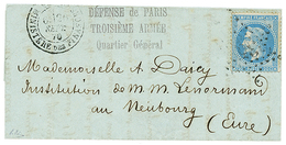 111 20c(n°29) Obl. Etoile 35 + PARIS 26 Sept 70 + Trés Rare Cachet DEFENSE DE PARIS / TROISIEME ARMEE /QUARTIER GENERAL  - War 1870