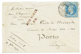 122 "BALLON MONTE Taxé Pour Le PORTUGAL" : 1870 20c(n°29) Obl. PARIS 12 Dec 70 + AFFR. INSUFF/P.2 Sur Enveloppe Avec Tex - Krieg 1870