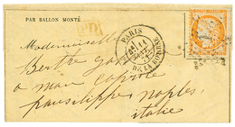 123 "BALLON MONTE Pour L' ITALIE" : 40c SIEGE(n°38) Obl. Etoile + PARIS 11 JANV. 71 Sur Lettre Pour NAPLES (ITALIE). Arr - Krieg 1870