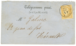 131 1874 15c CERES Obl. T.16 ANIANE Sur Enveloppe TELEGRAMME. Verso, Cachet STATION ANIANE. TTB. - 1871-1875 Ceres