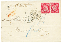 134 1874 80c CERES(x2) Obl. Etoile + PARIS + AFFR. INSUFF/P.22 Rouge + Rare Marque D' échange F./28 Sur Lettre Par La Vo - 1871-1875 Ceres
