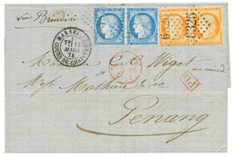 139 "1F30 Pour La MALAYSIE" : 1874 CERES Paire 40c(x2) + 25c CERES (x2) Sur Lettre De MARSEILLE Via BRINDISI Pour PENANG - 1871-1875 Cérès