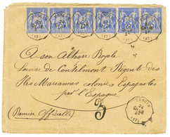 151 "Destination ILES MARIANES - Période PRE-U.P.U" : 1877 Bande De 6 Du 25c SAGE Obl. Convoyeur TENCIN/CH.GR 24 Février - 1876-1878 Sage (Type I)