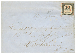 159 1859 10c TAXE(n°2) Pd Obl. OR En Rouge Sur Lettre Avec Texte Daté "BLAJAN". Trés Rare. Signé BAUDOT & CALVES. TB. - Autres & Non Classés