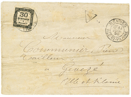 163 1890 30c TAXE CARRE (n°6) Pd Obl. GEVEZE Sur Lettre De RENNES. Usage Tardif. TB. - Autres & Non Classés