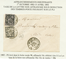 166 1883 10c SAGE Obl. AIRE.S.LYS + Boite Rurale "M" + 20c TAXE (n°17) Sur Enveloppe. Taxe De La Lettre NON AFFRANCHIE 3 - Sonstige & Ohne Zuordnung