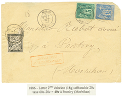 169 1886 SAGE 5c + 15c Obl. ROILAN Sur Env(pd) Taxée à PONTIVY Avec 40c TAXEn°19 (rare Seul Sur Lettre). Lettre 2éme éch - Sonstige & Ohne Zuordnung