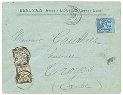 170 1884 15c SAGE Obl. LOCHES Sur Env. Taxée Avec TAXE 15c(n°16) + 40c(n°19). Taxe érronée à 55c Aulieu De 45c (2éme éch - Other & Unclassified