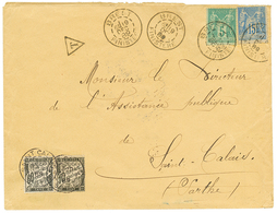 172 1889 SAGE 5c + 15c Obl. BREST Sur Env. Taxée à SAINT CALAIS Avec TAXE 10c(N°15) + 60c(n°21). Lettre 3éme échelon Aff - Autres & Non Classés