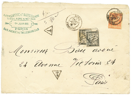 173 1885 40c SAGE Obl. PARIS Sur Enveloppe Locale Taxée Avec TAXE 20c(n°17) + 60c(n°21). Lettre 4éme échelon Affranchie  - Autres & Non Classés