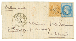 191 "BALLON MONTE Pour JERSEY" : 1870 EMPIRE 10c(n°28) + 20c (n°29) Obl. Etoile 3 + PARIS 29 OCT 70 Sur Lettre Avec Text - 1701-1800: Précurseurs XVIII